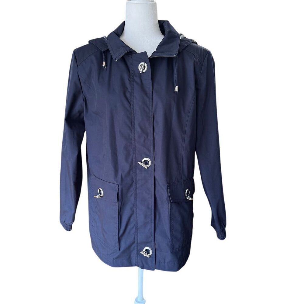 Mackintosh New England Blue Hooded Rain Coat Jacket Size Medium